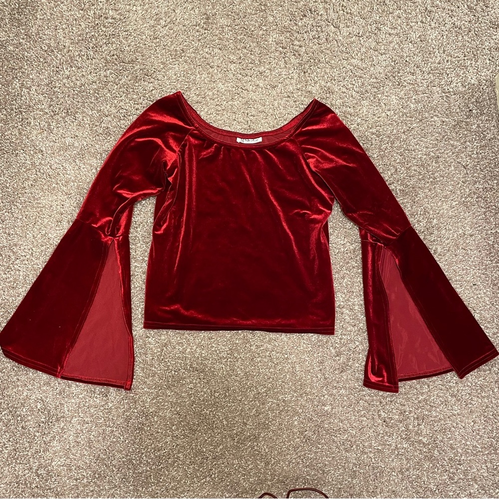 90s red velvet bell sleeve top